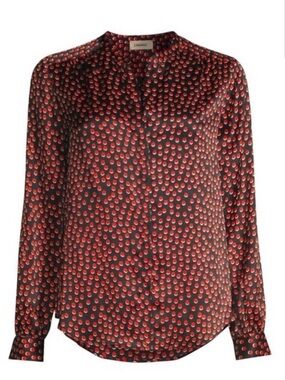 L'AGENCE Black Silk Blouse with Red Dot Print